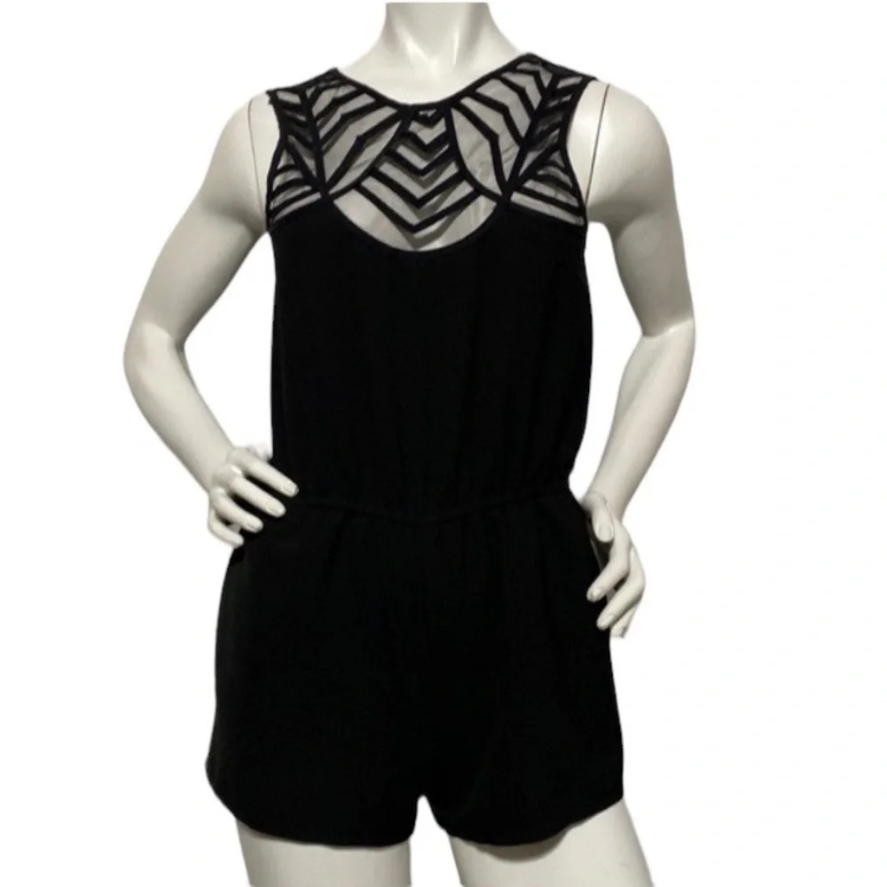 Red Saks Fifth Avenue Mesh & Trim Neckline Black Romper Size XS